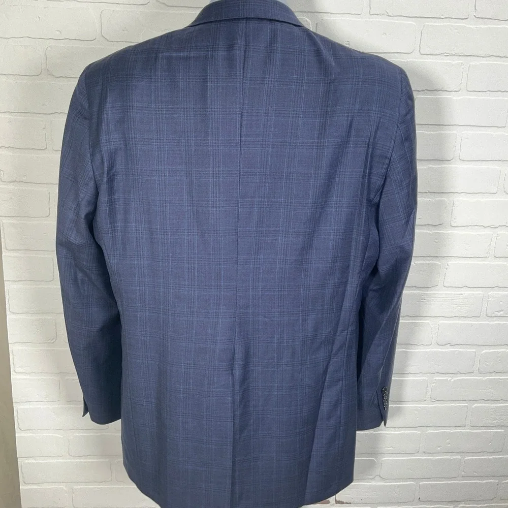 Hart Schaffner Marx Blazer Men 44L Blue Plaid‎ Two Button VTG Union USA Jacket